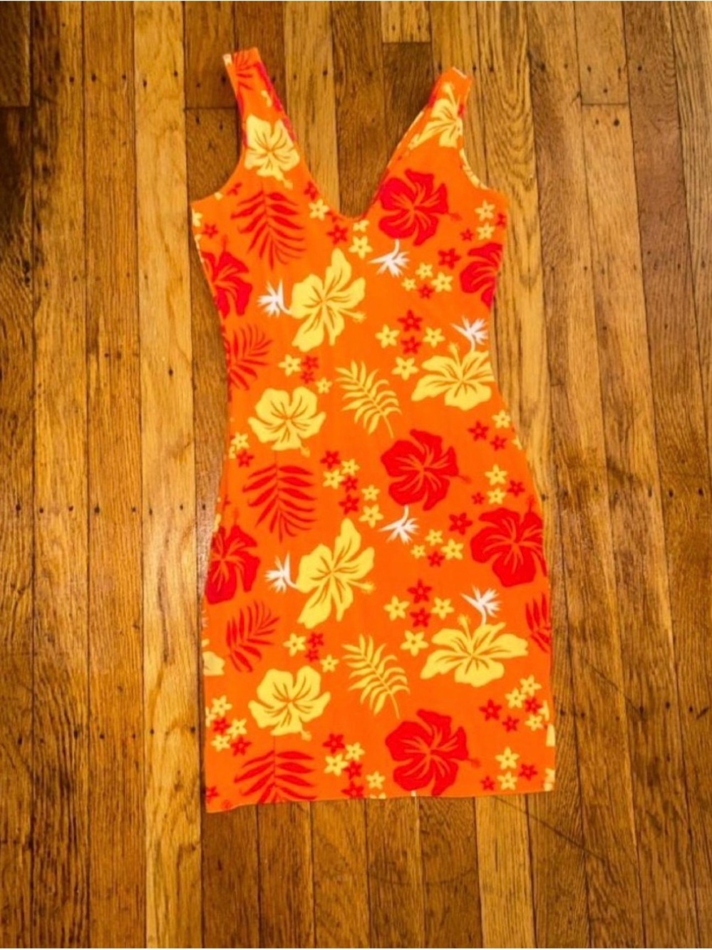 Women’s Orange Tropical Floral Tank Dress